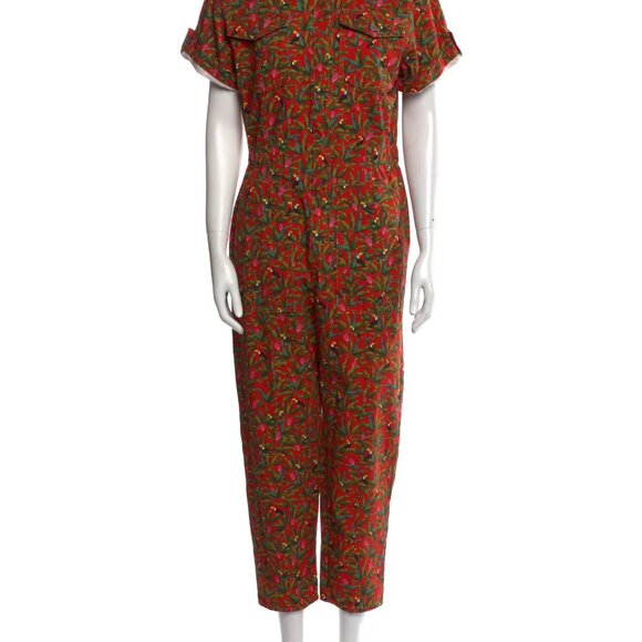 FARM Rio Pants - FARM Rio Red Tropical Print Short-Sleeve Jumpsuit